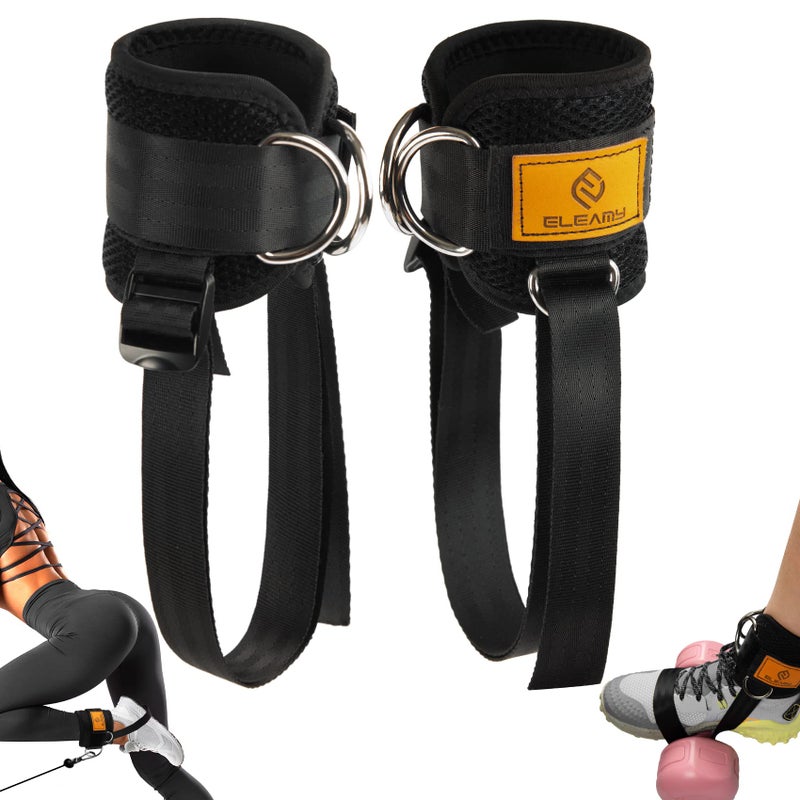 ELEAMY Ankle Straps for Dumbbells and Cable Machines  Dumbbell Feet Attachment  Tibialis Trainer  Leg Extensions for Women and Men (Black 2PC) - Image 1